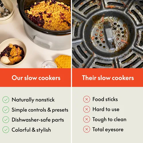 Vista 5 de BELLA Olla de cocción lenta de 1.5 cuartos de galón + olla de cocción lenta programable de 6 cuartos de galón, revestimiento antiadherente