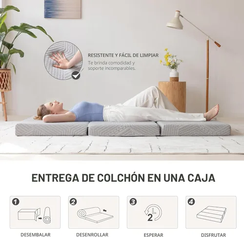 Vista 7 de MLILY Colchón de espuma viscoelástica de tres pliegues, colchón plegable individual de 4 pulgadas con funda plegable y lavable, colchón de viaje e