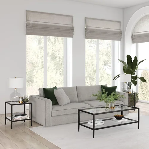 Vista 2 de Henn&Hart 45" Wide Rectangular Coffee Table with Glass Shelf in Blackened Bronze, Modern coffee tables for living room, studio apartment essentials