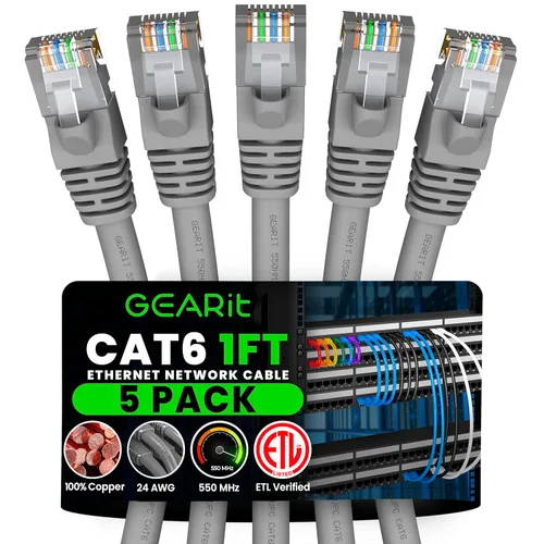 Vista 16 de GEARit Paquete de 5 cables Ethernet Cat6 de 100 pies Cable de conexión de red RJ45, conectores chapados en oro sin enganches de 10 Gbps - Cable