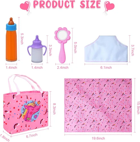 Vista 5 de Paquete de 20 accesorios para muñecas de bebé, juego de alimentación y cuidado de muñecas que desaparecen con 2 botellas de leche y jugo, 2 chupetes