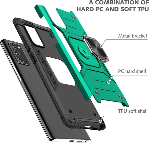 Vista 4 de AYMECL Funda para Samsung Galaxy Note 20 con protector de pantalla de TPU flexible autorreparable [2 unidades], grado militar con función atril