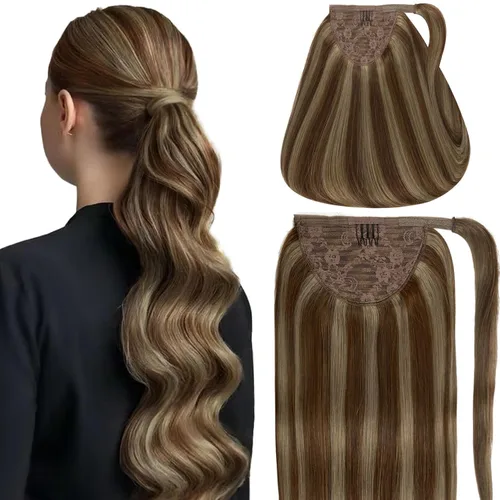 Vista 9 de Caliee Extensión de cabello humano Remy de 14 pulgadas, con reflejos P12/60A, color marrón dorado con rubio platino, extensiones de cabello humano