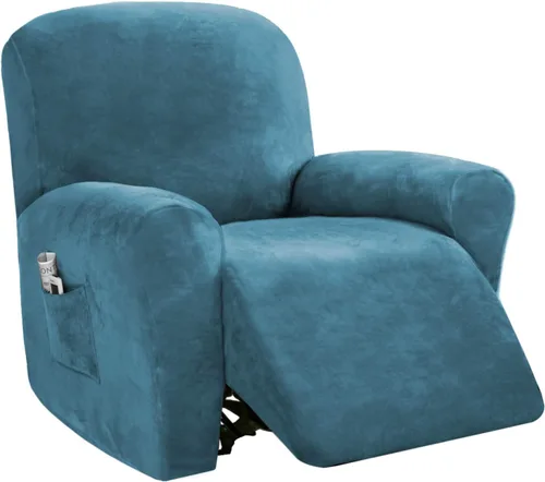 Vista 13 de PrinceDeco Funda para silla reclinable, fundas elásticas de terciopelo para sofá reclinable, estilo de 4 piezas, fundas para sillas reclinables