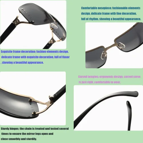 Vista 8 de 2 gafas de sol de moda para mujer, gafas de sol retro sin montura cuadradas con diamantes de imitación