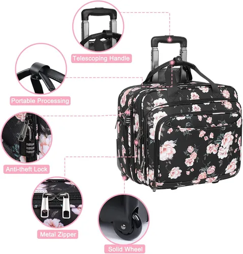 Vista 2 de MOSISO Maletín con ruedas para laptop para mujer, maletín con ruedas, bolsa para profesores de 15.6 pulgadas con bloqueo codificado, bolsa