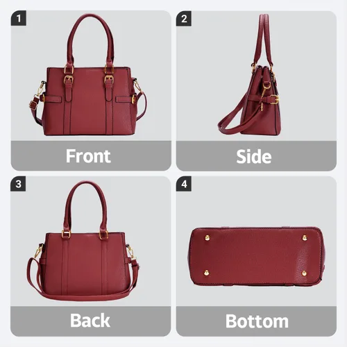 Vista 6 de Bolsos de mano de cuero de moda para mujer, bolso de hombro, asa superior, bolso de otoño