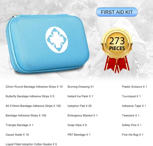Vista 2 de Kit de primeros auxilios de supervivencia para auto-hogar, kit de emergencia, color azul, 273 piezas de equipo, suministros de viaje, set