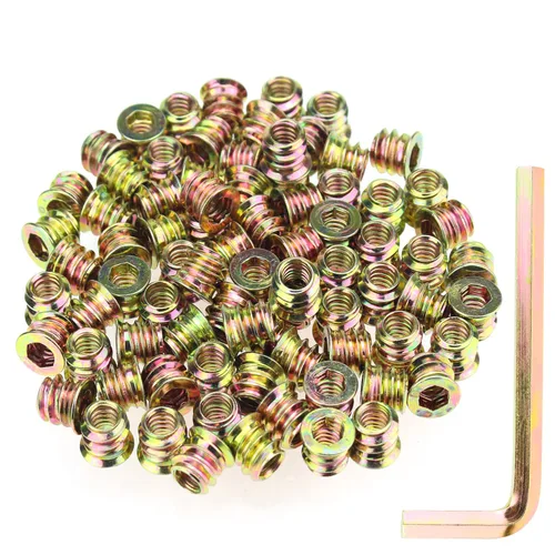 Vista 30 de Juego de 142 piezas: Insertos roscados de 1/4"-20 (10mm, 15mm, 20mm, 25mm), tuercas e insertos de madera para tornillos de muebles de madera, azul