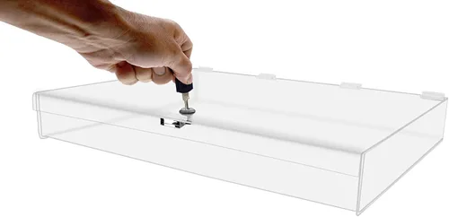 Vista 4 de Vitrina de acrílico con cerradura con llaves, 24 x 18 x 3.75 pulgadas, bandeja rectangular transparente para encimera con tapa para ferias