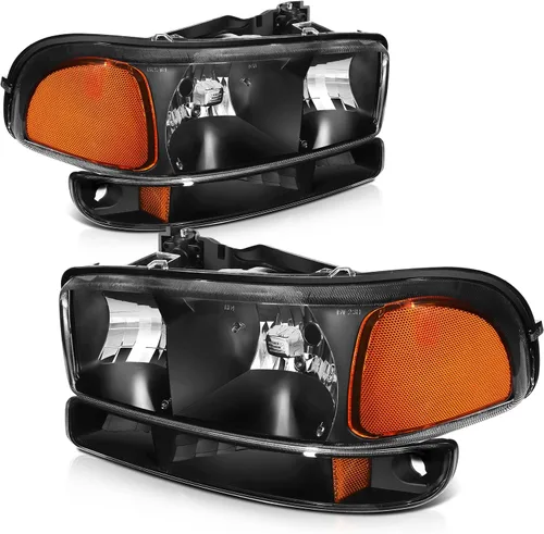 Vista 45 de Conjunto de faros delanteros para Chevy Avalanche 1500 2003-2006 para Avalanche 2500 03-06 para 1500 Classic 2007 carcasa negra reflector ámbar