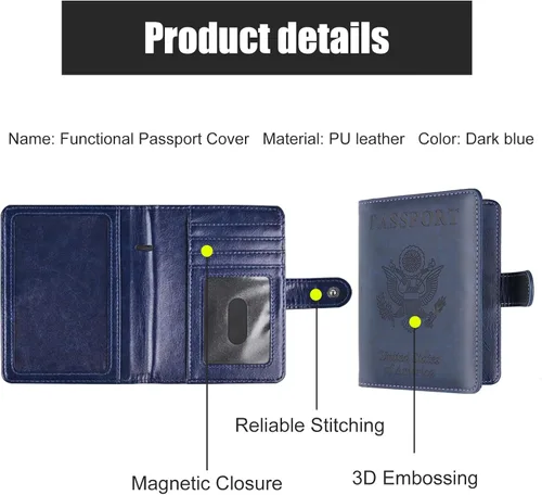 Vista 3 de gunhunt Paquete de 1 funda de piel sintética para pasaporte y tarjeta de vacunación, funda funcional para documentos de viaje, múltiples ranuras