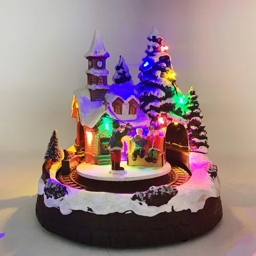 Vista 4 de allgala Casa de Navidad de Polirresina Artesanal Decoración Coleccionable Figura de Casa de Edificio con USB y Batería Fuente de Alimentación Dual