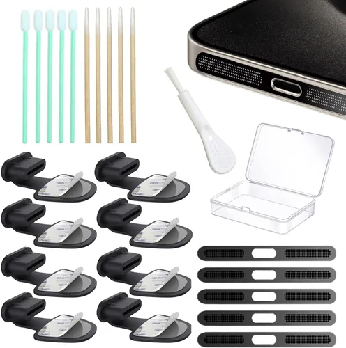 Vista 11 de Paquete de 8 tapones antipolvo para iPhone serie 17, 16, 15, tapa USB C, limpiador de puertos USB C, cubierta de altavoz de teléfono, con kit