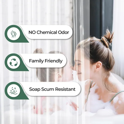 Vista 7 de AmazerBath Paquete de 2 forros de cortina de ducha transparentes de 72 x 84 pulgadas, cortinas de ducha de plástico PEVA 3G con piedras resistentes