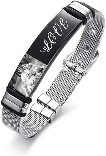 Pulsera de acero inoxidable personalizada para hombre, pulsera de texto con foto grabada, ajustable, pulsera familiar para hombre, regalos