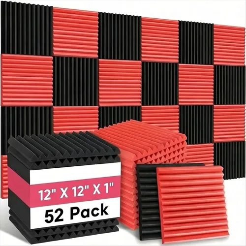 Vista 7 de Paquete de 48 paneles acústicos de 12 x 12 x 1 pulgadas, azulejos de cuña de espuma para insonorización de estudio (24 azules + 24 negros)