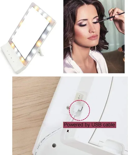 Vista 7 de Espejo de mesa de maquillaje, espejo de escritorio con luz, espejo de montaje en pared, espejo de belleza, fuente de alimentación USB, espejo