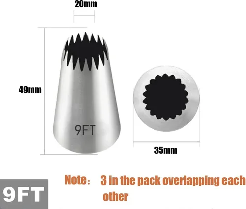 Vista 3 de Punta de tubería para churros, puntas de tubería para eclair, punta de repostería de estrella abierta grande para tubería, puntas de glaseado de 9