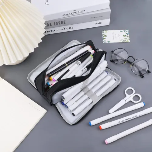 Vista 2 de iSuperb Estuche grande para lápices con 3 compartimentos, bolsa de lápices de gran capacidad para niños, adolescentes, niñas, niños, estudiantes