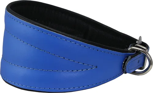 Dogs My Love Collar de perro cónico acolchado extra ancho de cuero real (cuello de 10 a 11.25 pulgadas; 2 pulgadas de ancho, azul)