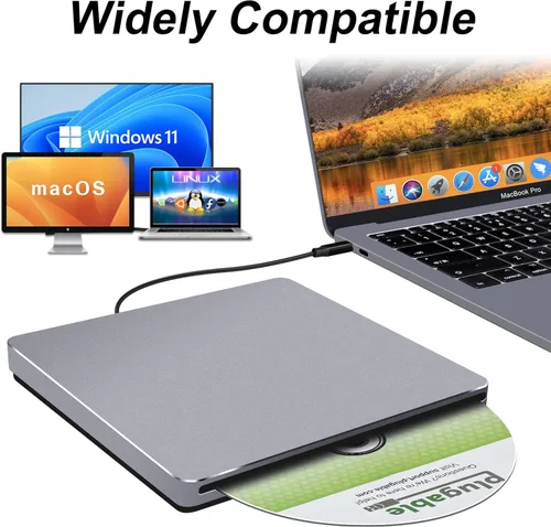 Vista 3 de NOLYTH Unidad de CD externa para Mac: USB C reproductor de grabadora de DVD SuperDrive para portátil Windows Apple Plug & Play Copia de seguridad
