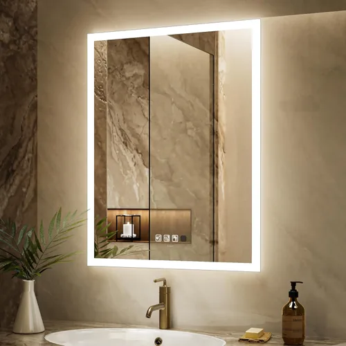 Vista 10 de Espejo de baño LED de 24 x 32 pulgadas con altavoz Bluetooth, interruptor de inducción, espejo de tocador inteligente montado en la pared, IP44