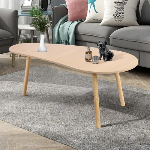 Vista 3 de Mesa de centro pequeña, mesa de té moderna de mediados de siglo para sala de estar, mesa de centro de exhibición minimalista, mesa de madera ovalada