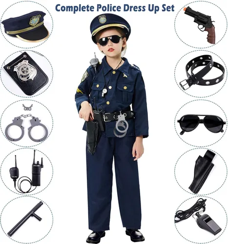 Vista 3 de Disfraz de policía, pantalones, gorra, cinturón, silbato, pistolera y Walkie Talkie (S [5-7 años])