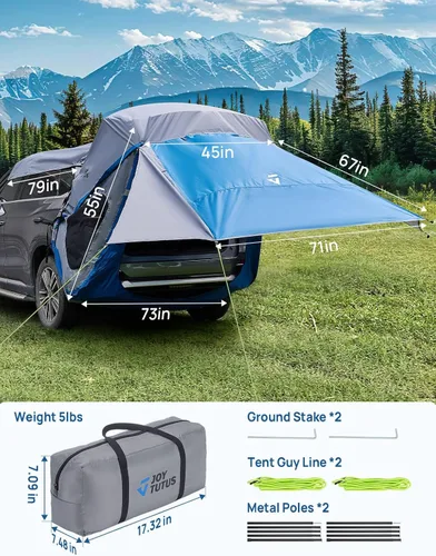 Vista 7 de JOYTUTUS Tienda de campaña SUV para portón trasero con toldo de tres lados y postes, resistente al agua, tienda de campaña SUV con cubierta