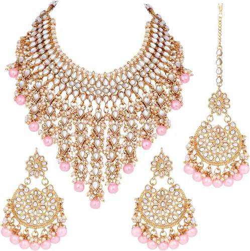 Vista 12 de Aheli Elegant Wear - Gargantilla con tachuelas Kundan de imitación con juego de Maang Tikka Azul