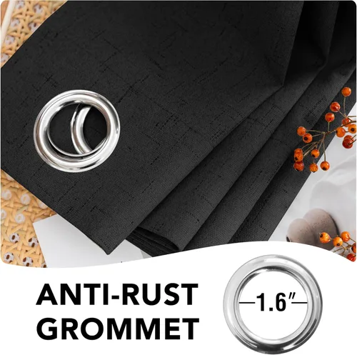 Vista 6 de H.VERSAILTEX Cortinas 100% opacas con aislamiento térmico, texturizadas, de lino, con bloqueo completo de calor y luz, para sala de estar y Negro