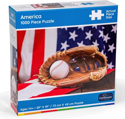 Rompecabezas de béisbol de 1000 piezas con bandera y mitón, divertidos rompecabezas deportivos icónicos para adultos para amantes del béisbol por