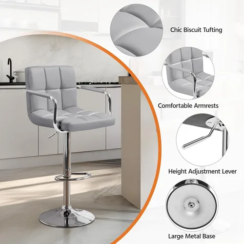 Vista 127 de Yaheetech - 4 taburetes de bar ajustables para mostrador de cocina, taburetes de bar/mostrador, silla de comedor giratoria hidráulica de piel Marrón