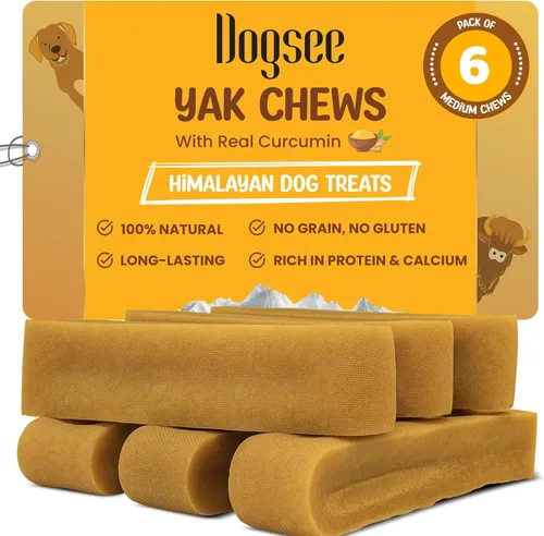 Vista 13 de Dogsee Queso de yak del Himalaya con cúrcuma de 1 libra (pequeño - 13 piezas) Golosinas sin piel cruda para perros pequeños Apoya la salud