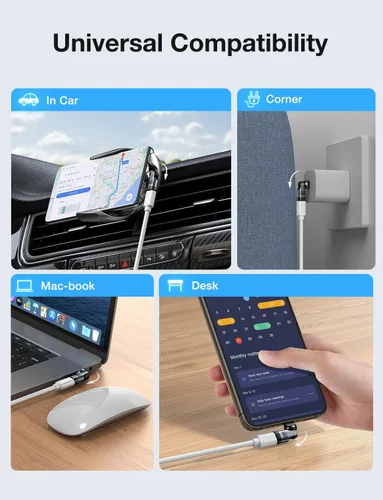 Vista 7 de Adaptador USB C [2 unidades], PD 240 W USB C adaptador de 90 grados, adaptador USB tipo C de ángulo recto/adaptadores de 360 y 180 grados C a C