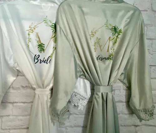 Vista 6 de Generic Women's Satin Kimono Robe - Personalized Wedding Robes for Bridesmaids & Brides - White, Blush, Champagne, Dusty Rose - Sizes Toddler to