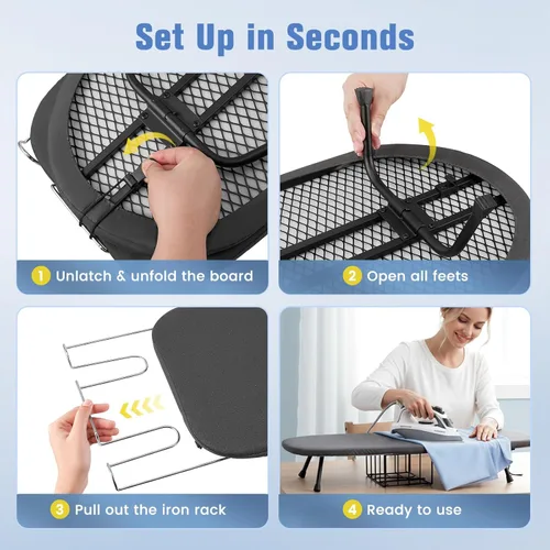 Vista 8 de Tabla de planchar de mesa, pequeña tabla de planchar plegable con soporte de hierro, mini tabla de planchar portátil para espacios pequeños, mesa