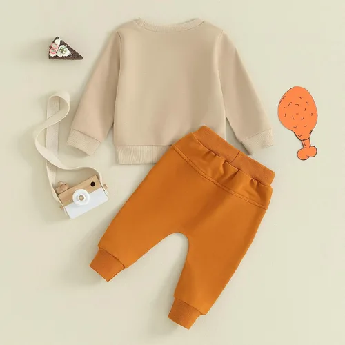 Vista 3 de Lesimsam Conjunto de 2 piezas de sudadera con cuello redondo y pantalones deportivos para niños pequeños, para el otoño e invierno