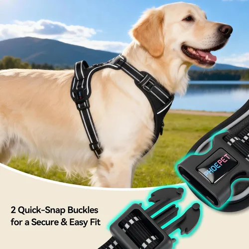 Vista 6 de PHOEPET Arneses para perros sin tirones para cachorros pequeños, chaleco reflectante ajustable con clip frontal con 2 ganchos de fijación de correa