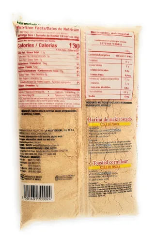 Vista 2 de La India Verdena Pinole de Maiz Harina de Maíz Tostada 100 Natural