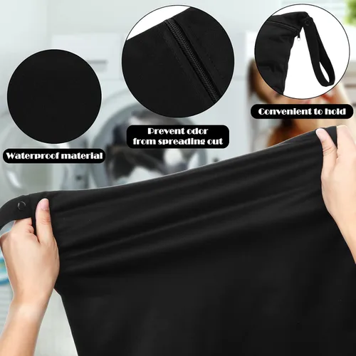 Vista 3 de Shappy 2 piezas de bolsa grande de lavandería para viajes, lavable, impermeable, para ropa sucia húmeda y seca, para baño y ejercicio (negro sólido)