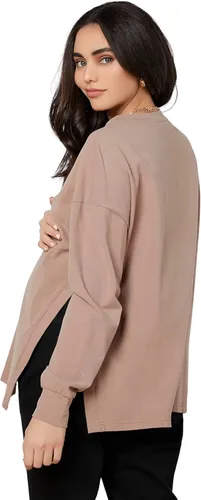 Vista 2 de MakeMeChic Camiseta de maternidad de manga larga para mujer con abertura lateral para embarazo
