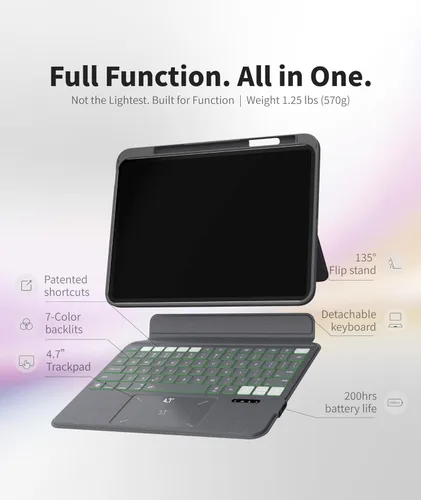 Vista 3 de Funda de teclado EIP Magnetix para iPad (A16) 11ª/10ª Generación (2025/2022), con atajos de lápiz patentados, protectora, soporte de bisagra