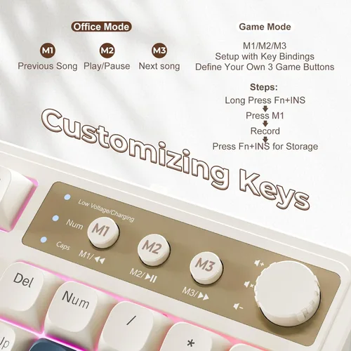 Vista 6 de AULA Teclado para juegos S99, teclados de computadora inalámbricos, triple modo Bluetooth2.4GHzUSB-C, teclado cremoso personalizado con teclado