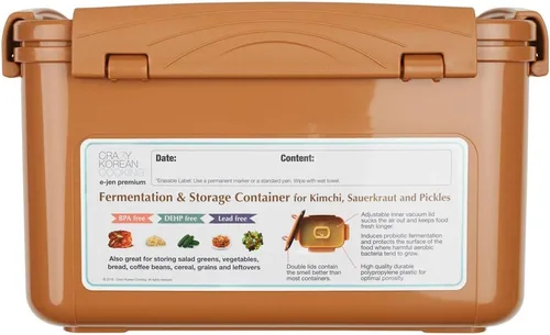 Vista 7 de Crazy Korean Cooking Recipiente de fermentación y almacenamiento de Kimchi, chucrut con tapa interior al vacío, marrón arena (1.3 galones