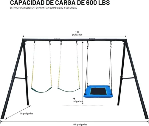 Vista 6 de Hapfan Juego de columpios resistentes de 600 libras con 1 columpio de plataforma, 2 columpios de cinturón, un juego de columpios de metal con marco