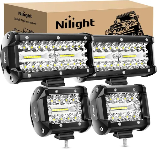 Vista 20 de Nilight - 2 luces LED de triple fila de 4 pulgadas, 60W y 6000LM y haz amplio combinado, barra de luz con soporte de montaje tipo pilar-A y kit