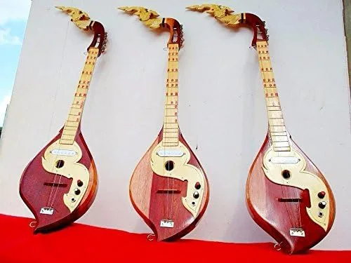 Vista 2 de Isarn Phin Acústica Eléctrica 3 Cuerdas, Instrumento Musical Tailandés Lao Guitarra, Pin Musical Tailandés Tradicional 03-1