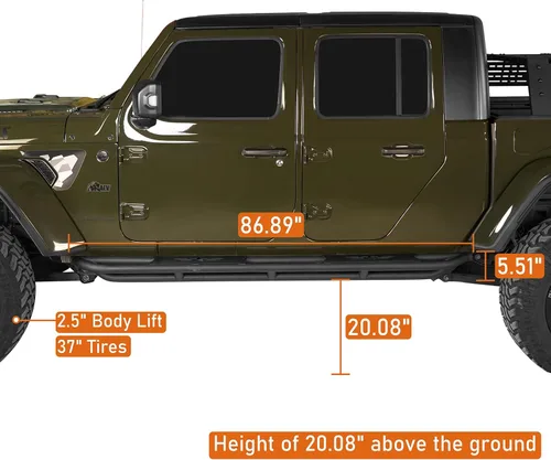 Vista 4 de Hooke Road Estribos Gladiator - Estribos laterales para Jeep Gladiator JT 2020-2026, rieles resistentes para barra Nerf, rieles deslizantes de roca